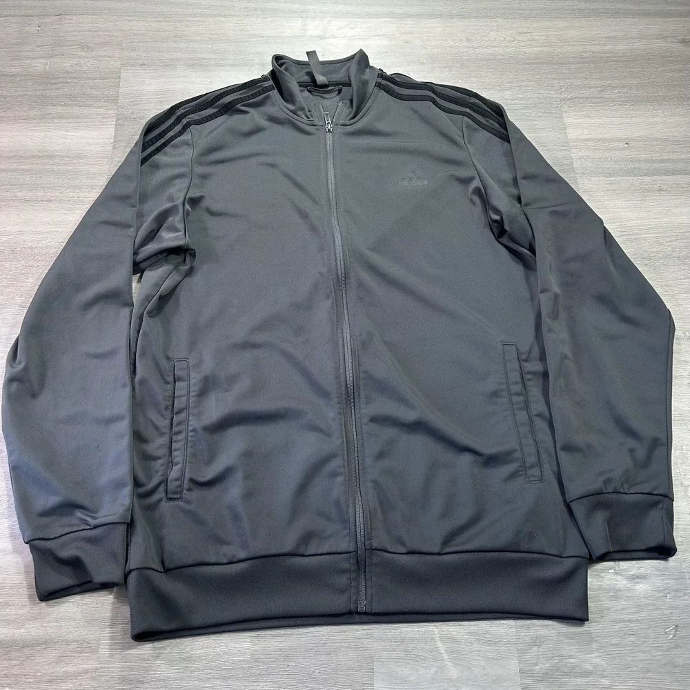 Adidas Track‎ Jacket Mens LT Gray Full Zip 3-Stripes Athletic Training H46103